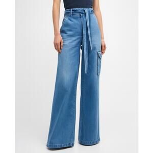 Veronica Beard Belisa Wide Leg High Rise Cargo Jeans Bright Lakeshore